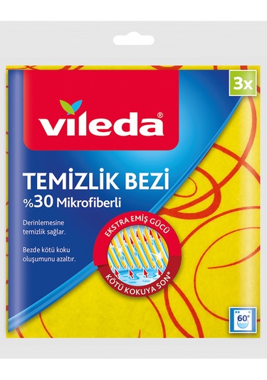 Vileda 30% Extra Mikrofiberli Temizlik Bezi 3 Lü X 5 Paket Sarı