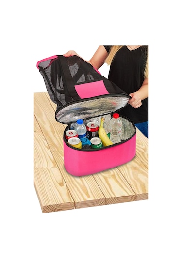 Plaj Çantası Kamp Piknik Termos Soğutuculu Soğuk Tutucu Çanta Buz Pembe