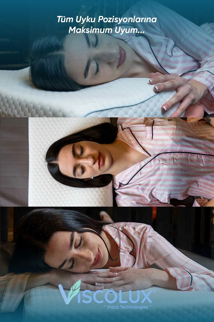 Medium Boy Ortopedik Yastık - Boyun Destekli Visco Yastık 56x36x11/7 Mavi