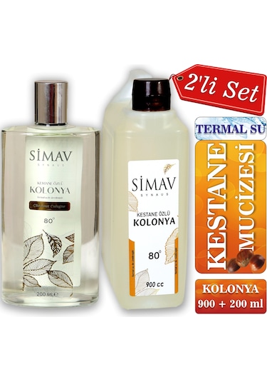 Simav Synaus Kestane Özlü ve Termal Sulu Kolonya 2'li Set 900 ML + Cam 200 ML