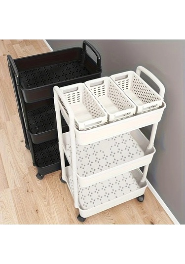 Tongxida Çok Yönlü 3 Katmanlı Beyaz Plastik Depolama El Arabası, Çok Renkli, Uygun Herkes İçin Çok Renkli