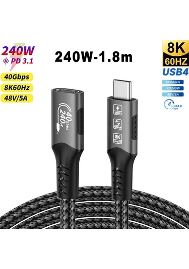 Anatoliadelight8k Usb4 Type C Kablo 40gbps 240w Pd3.1 Qc4.0 Thunderbolt 4 Hızlı Şarj Ve Veri Aktarım Kablosufildişi 1 Metre