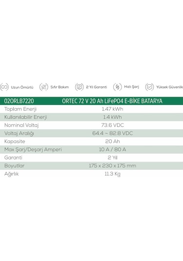 Ortec 72v 20ah Lifepo4 Batarya