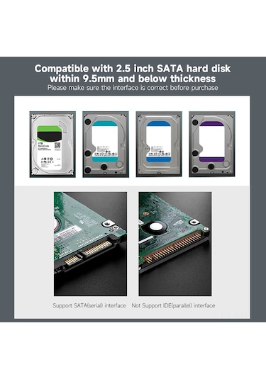 Mufunye 2.5 İnç Sata Usb 2.0 Dış Hard Disk Kutusu, Alüminyum Kasa, 480mbps, Windows/mac Uyumlu, Siyah