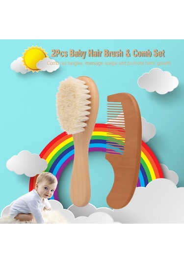 Samdoo Bebek Saç Bakımı Seti: Yumuşak Yün Fırça Ve Ahşap Saplı Tarak - Hassas Saçlar İçin