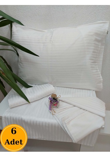 Otel Yastık Kılıfı Yollu Pamuk Saten Kapaklı Beyaz 50x70 Cm 6'lı