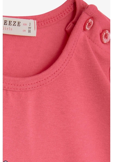 Breeze Kız Çocuk Uzun Kollu Elbise Kedicik Baskılı 1.5-5 Yaş, Mercan-mercan Mercan