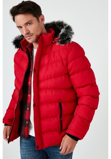 Buratti Slim Fit Suni Kürklü Peluş Astarlı Çıkarılabilir Kapüşonlu Şişme Erkek Mont 5761080 B Kırmızı Buratti Slim Fit Suni Kürklü Peluş Astarlı Çıkarılabilir Kapüşonlu Şişme Erkek Mont 5761080 B Kırmızı
