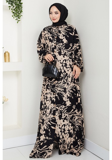 Dilşen Düğmeli Dokuma Viskon Elbise 1562 - Vizon Vizon