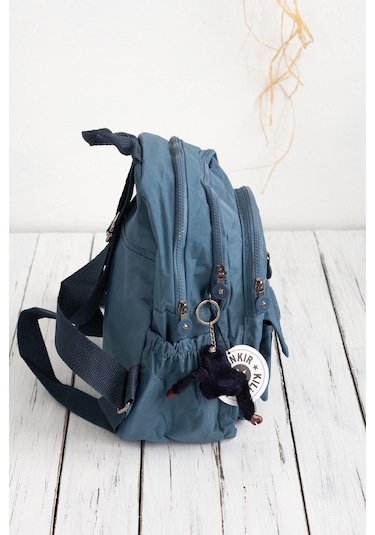 Krinkıl / Klinkır Su Geçirmez Ithal Kumaş Çok Gözlü Günlük Küçük Kadın Sırt Çantası Indigo Mavi 8317 Mavi