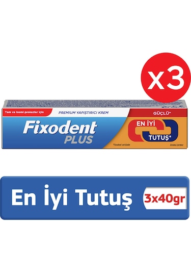 Fixodent Plus En İyi Tutuş Diş Protez Yapıştırıcı Krem 3 x 40 G