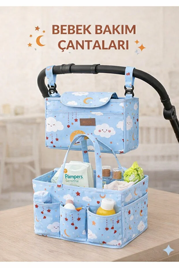 Premium Bebek Arabası Organizer Çanta I Bebek Bakım Çantası Mavi