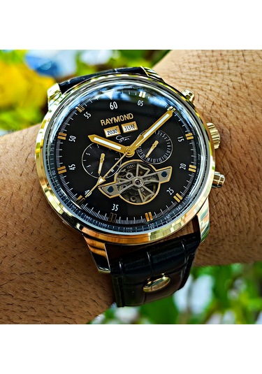 Raymond Star Serisi Gold Siyah Otomatik Erkek Kol Saati Altın