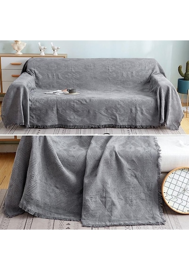 Gri Püskül Jakarlı Kanepe Battaniyesi Gri Haki Geometrik Yatak Banketi Açık Kilim Kamp Piknik Battaniyesi Kanepe Havlusu 180 130cm