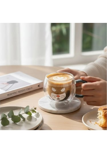 Çift Cidarlı Hayvan Figürlü Cam Kupa - 280 Ml Siyah