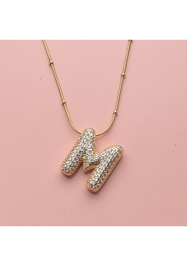 Kişiye Özel M Harfli Kolye Kadın Zirkon Taşlı Sarı Takı Sarı