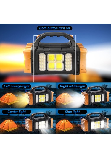 Aubyhe Oranj Büyük Boy Güneş Enerjili Usb Şarjlı 8 Modlu Çift Butonlu Cob El Feneri - Kamp Ve Acil Durum Işığı Çok Renkli