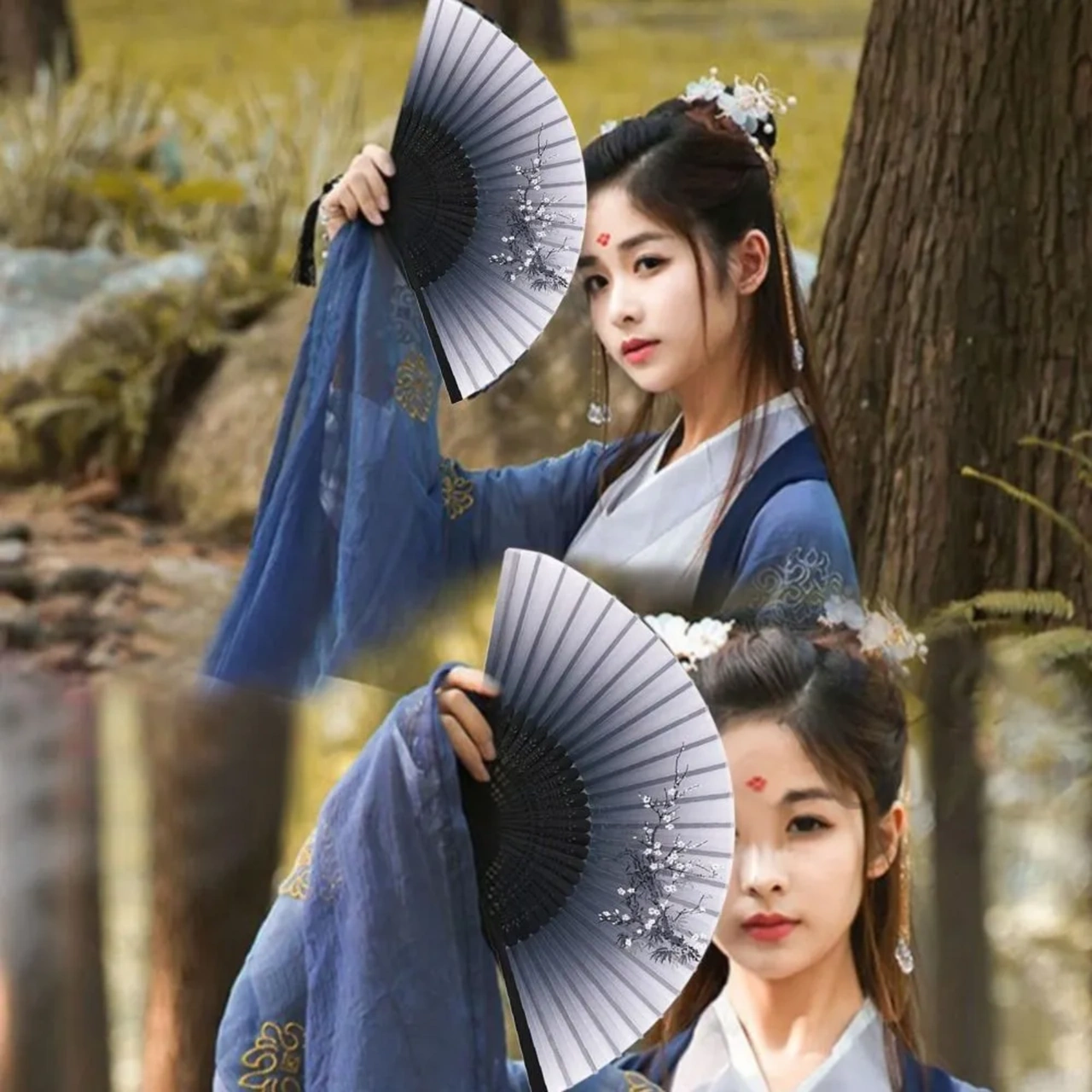 Folinda Dans Gösterileri İçin Porselen Dokulu Bambulu Katlanabilir Fantezi Feneri - Çin Ve Japon Stili Hediyelik Alet