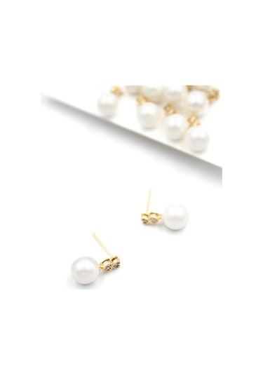 Taşlı İnci Küpe - Altın Çok Renkli