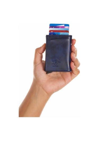 Tuldar Erkek Rfıd Otomatik Çekim Koruyucu Mekanizmalı Kağıt Para Bölmeli Hediyelik Kartlık Cüzdan Tul601 - Lacivert