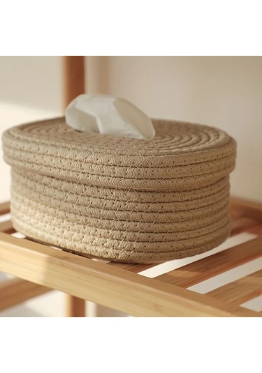 Gateesat Doğal Halat Dokuma Mendil Kutusu Saklama Sepeti Beyaz Kağıt Çekmece Beyaz Kağıt Çekmecesi