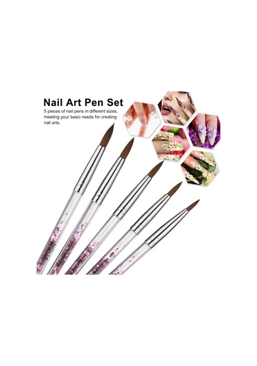 Hfambition 5'li Oje Fırçası Seti - 3d Çiçek, Akrilik Tırnak Ve Boyama İşlemleri İçin Nyon Fiber Fırçalar