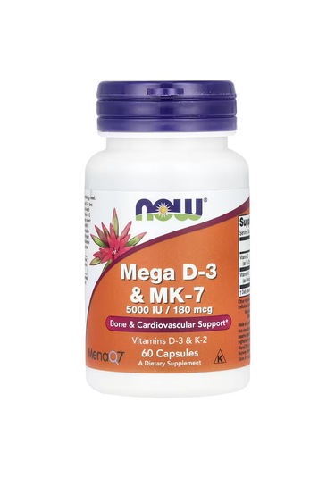 Now Foods, Mega D-3 K2 Vitamin & Mk-7, 5,000 Iu / 180 Mcg, 60 Cap