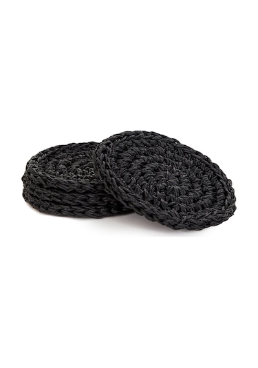Ocean Home Textile 4'lü Siyah Renk Rafya Bardak Altlığı Ø 11 cm