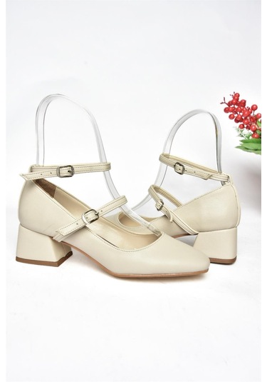 Fox Shoes R654037209 Bej Kalın Topuklu Kadın Ayakkabı Bej