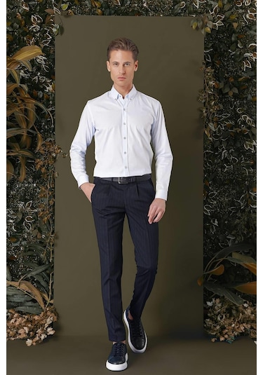 Efor Gk 711 Slim Fit Mavi Klasik Gömlek Mavi