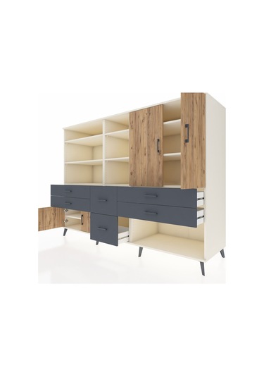 Kronos Dolap 10 Raflı 6 Çekmeceli 4 Kapaklı 220x59x163 Aytaşı-çam Aytaşı-çam/antrasit