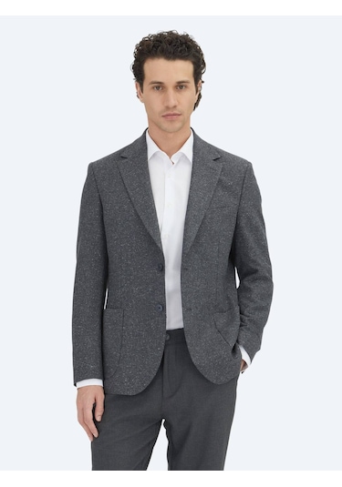 Kip Gri Mikro Modern Fit %100 Yün Ceket Gri