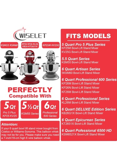 Moveevo Kitchenaid Kn256ww 6qt Çelik Tel Hamur Karıştırıcı Başlığı - Profesyonel Model Uyumlu, Dayanıklı Ve Verimli Karıştırma Diğer