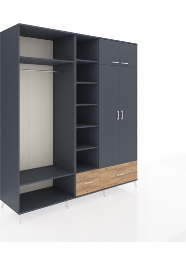 Kronos Dolap 12 Raflı 2 Çekmeceli 2 Askılı 220x59x243 Antrasit-antrasit/çam Antrasıt/atlas Çam