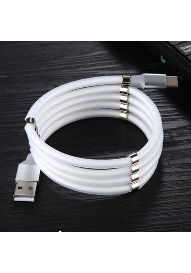 Sandwich 1m Beyaz Type-c Şarj Kablosu, Manyetik Toplama, Sargı Engelleme, Akıllı Çip Sabit Akım, Yüksek Güvenlik
