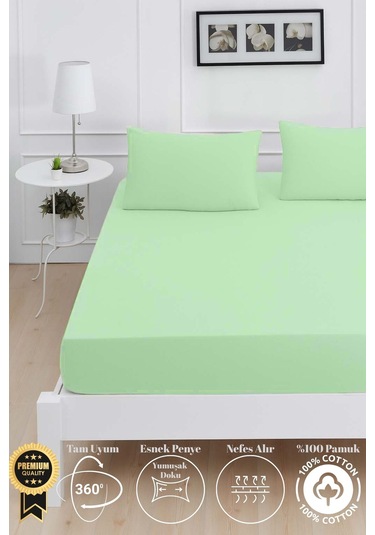 Mirava Premium %100 Pamuk Penye Lastikli Tek Kişilik Çarşaf Takımı 1 Yastık Kılfı Dahil Mint Yeşil 100x200cm Mint Yeşili