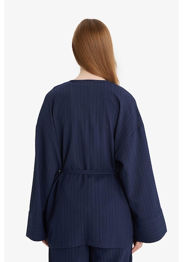 Defacto Relax Fit 2li Takım Gofre Dokulu Uzun Kollu Kimono Pantolon F4095ax25smnv31 Lacivert