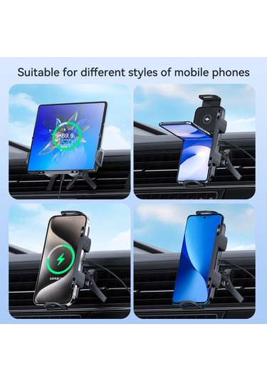 Geeroyoo Manyetik Kablosuz Araç Şarj Desteği, Otomatik Sıkma, Çift Bobinli Gri