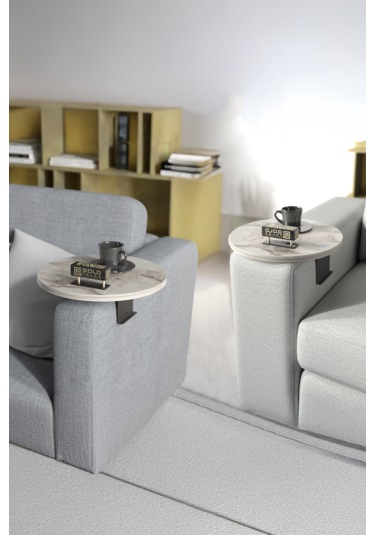 İkili Yan Sehpa Ayarlanabilir Tepsi Yuvarlak Efes