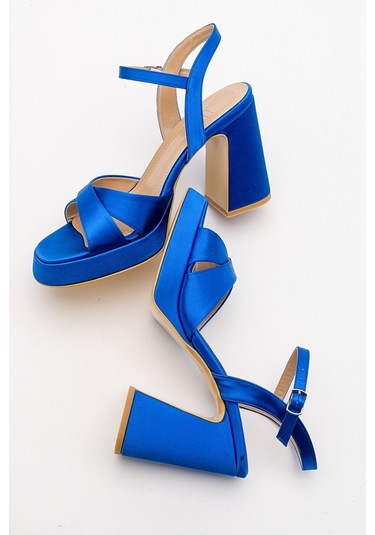 Luvishoes Lello Sax Mavi Saten Kadın Topuklu Ayakkabı Saks Mavi