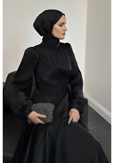 Kolu Bağlamalı Abiye Siyah