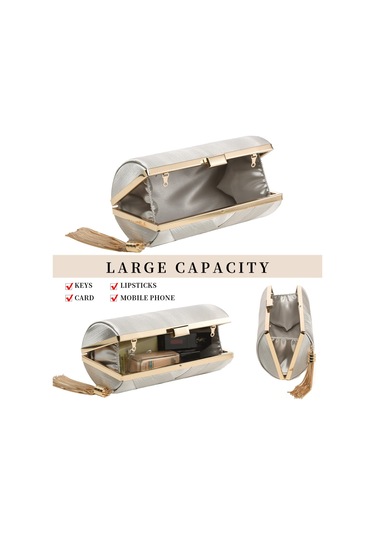 Dofolink Renkli İmitasyon İpek Bayram Çanta - Elden Tutulabilir, Çantalama, Askılı Kullanım - Metal Kanca Kapanma - 17.5x7x11.5cm Çok Renkli