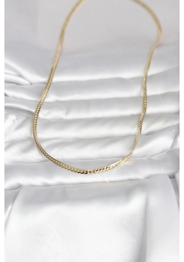 Ceylan Adam Cm 14k Gold Renk Yassı Zincir Model 45 Cm Kadın Kolye Çok Renkli