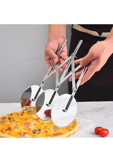 Primepickings Paslanmaz Çelik Geri Çekilebilir Pizza Bıçağı, 5 Tekerlekli, Çok Amaçlı, Uygun Herkes İçin Diğer