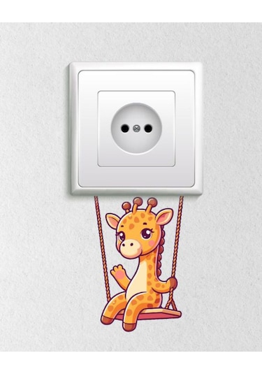Sevimli Zürafa Salıncakta Dekoratif Priz Sticker 12x8 Cm