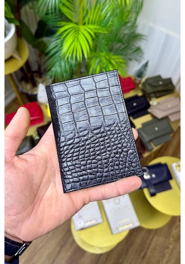 Premium Deri Ruhsat Kılıfı Ve Anahtarlık Seti Siyah Croco