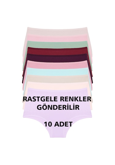 Karısık Renklı Kadın Külot 10 Lu Paket Yüksek Bel Pamuklu Likrali Rastgele Karısık Renklı Çok Renkli