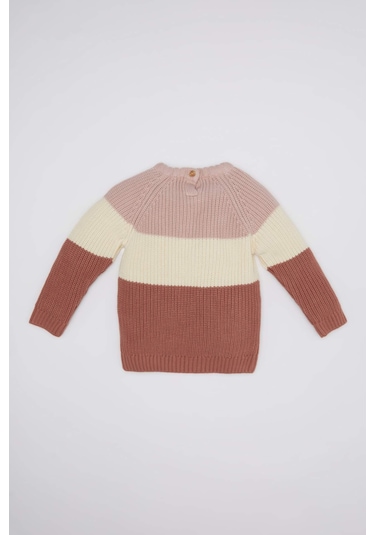DeFacto Kız Bebek Renk Bloklu Bisiklet Yaka Triko Kazak C8292A524WNBR277 Bordo