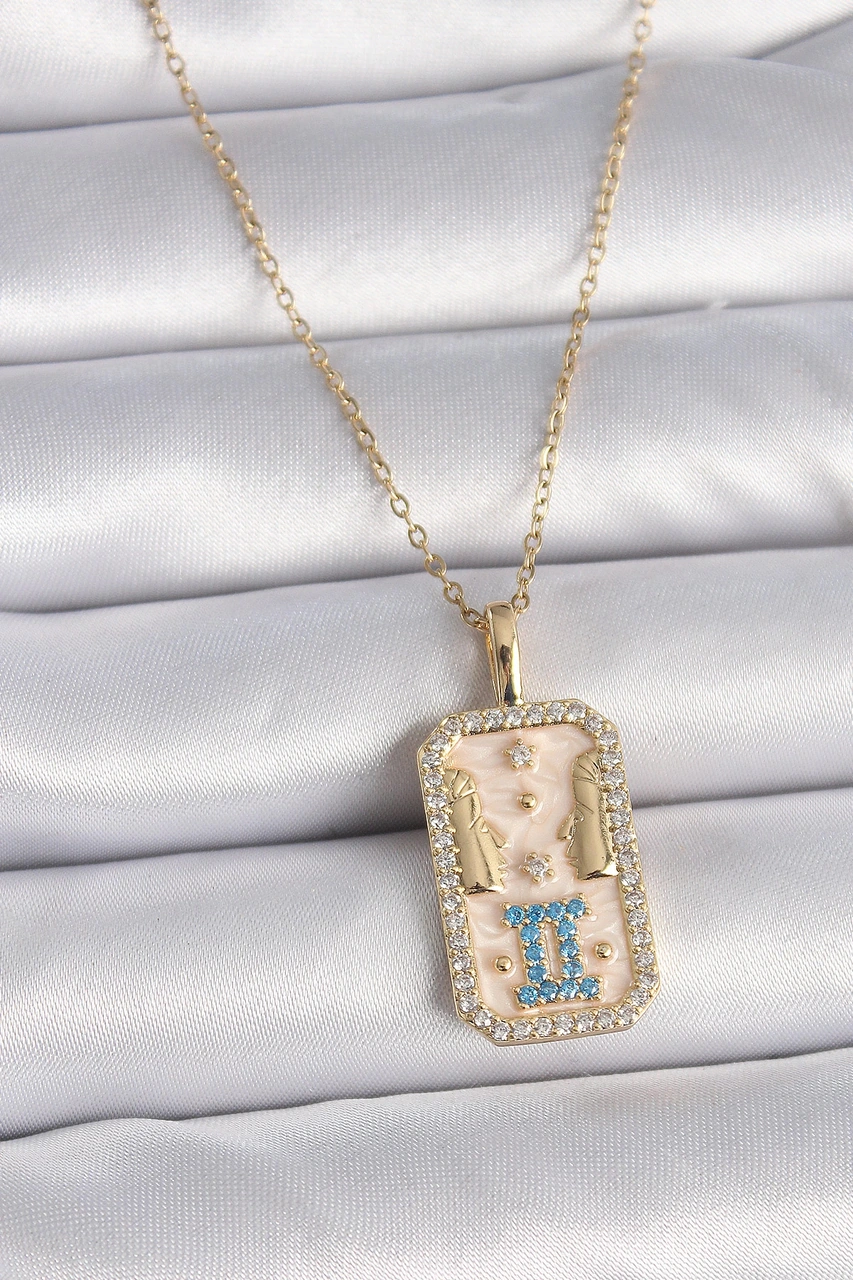 Dodes 316l Çelik Gold Renk Zincir İkizler Burcu Zirkon Taşlı Kadın Kolye Tg27bko9468 Çok renkli