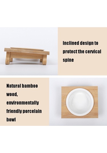 Sones Bambu Ve Ahşap Seramik Kedi Kase Evcil Hayvan Malzemeleri